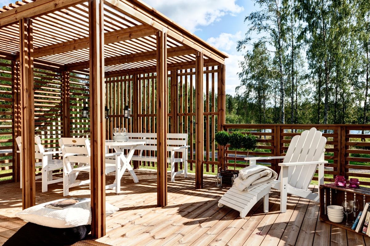 Kuusisto brown pressure-treated pine pergola