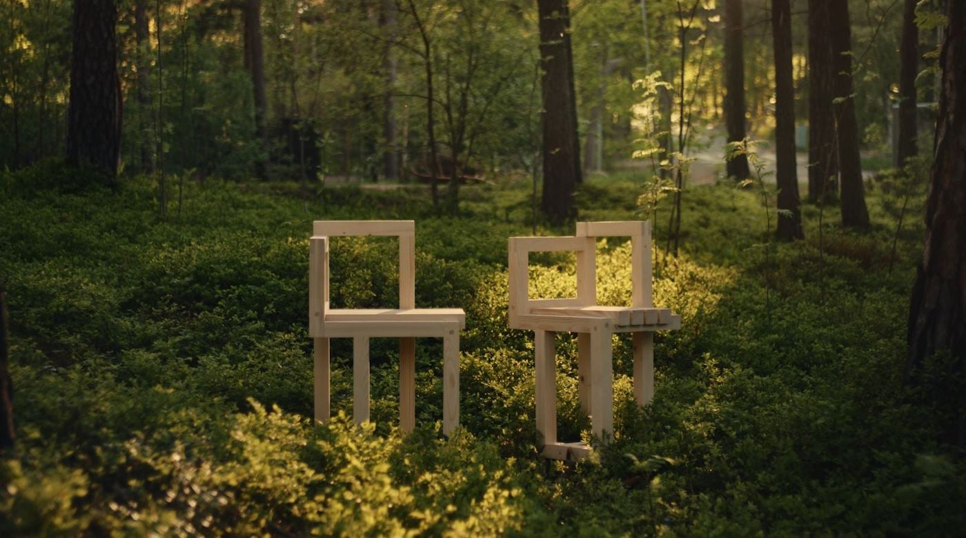 Pine furniture in a Finnish forest, UPM Timber